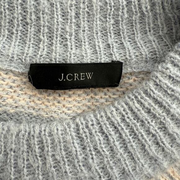 J.Crew Fair Isle Yoke Puff-Sleeve Alpaca Wool Sweater Nordic Style Blue Cream, M - Picture 5 of 12